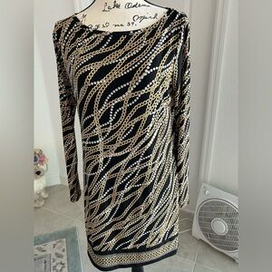 Michael Kors Black and Gold Chain Pattern Dress